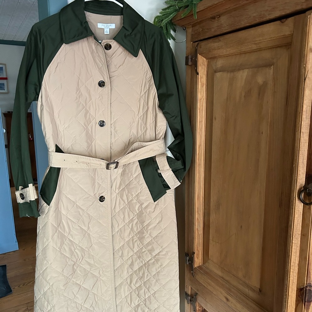 Ann Taylor Green and Beige Quilted Jacket